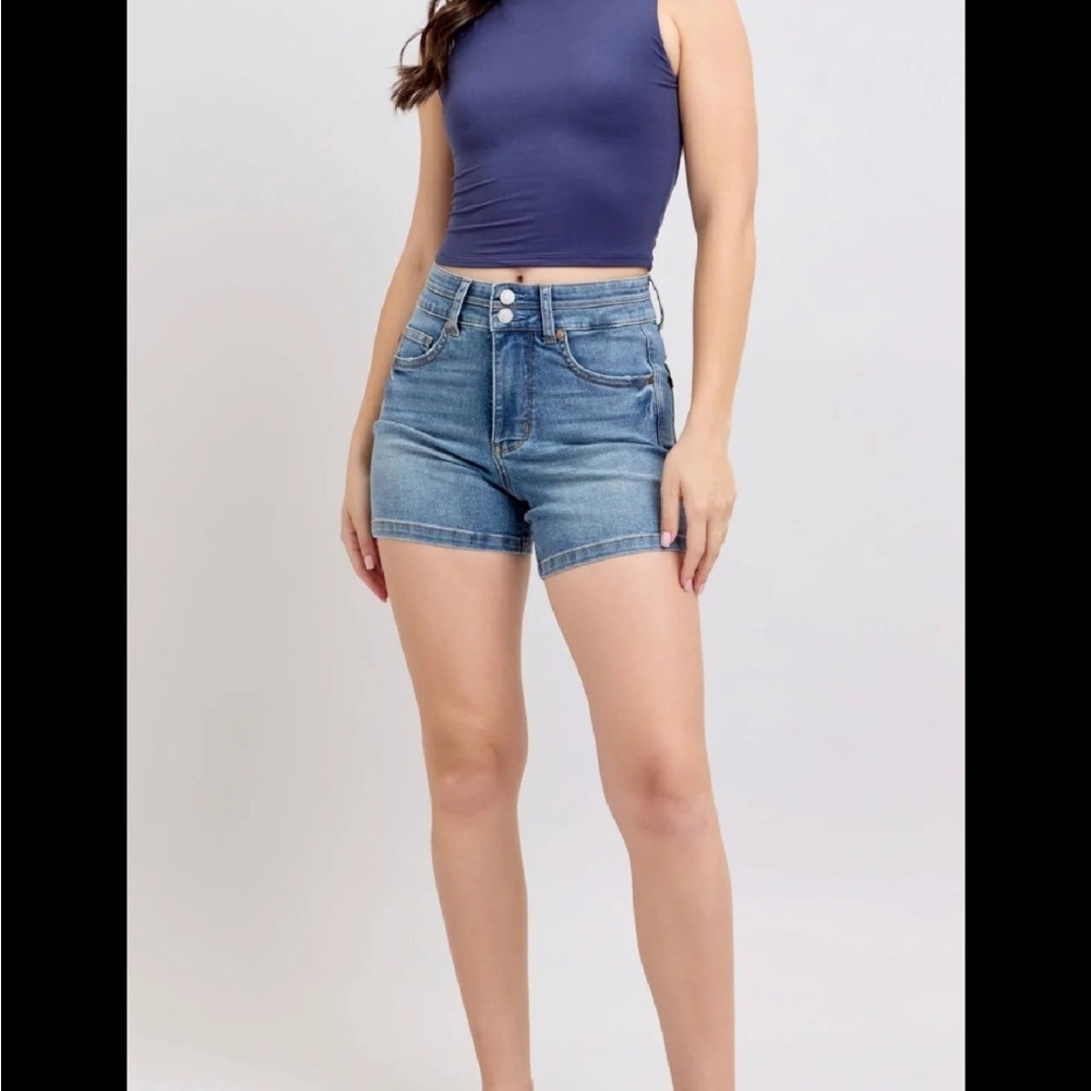 Judy Blue Wild Card Denim Blue Denim High-Waisted Shorts